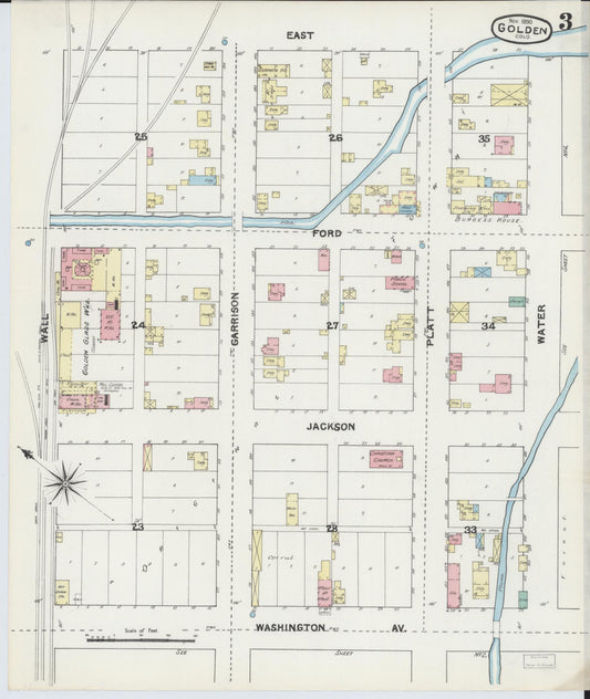 Sanborn Fire Insurance Map from Golden, Jefferson County, Colorado (1890), Sheet #0003 - Historic Sanborn Fire Insurance Map Print, vintage old map wall art, antique decor, genealogy gift, Colorado Colorado map