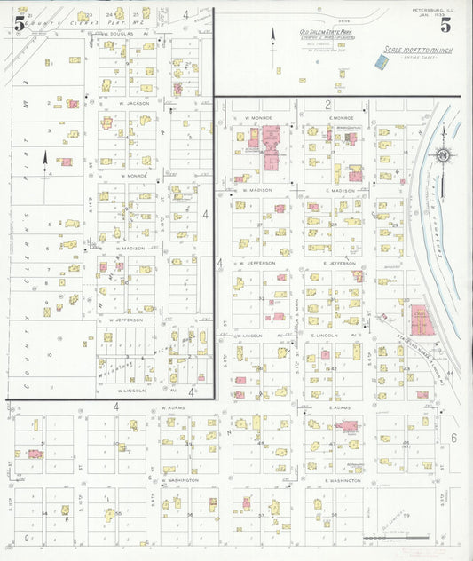 Sanborn Fire Insurance Map from Petersburg, Menard County, Illinois (1933), Sheet #0005 - Historic Sanborn Fire Insurance Map Print, vintage old map wall art, antique decor, genealogy gift, Illinois Illinois map