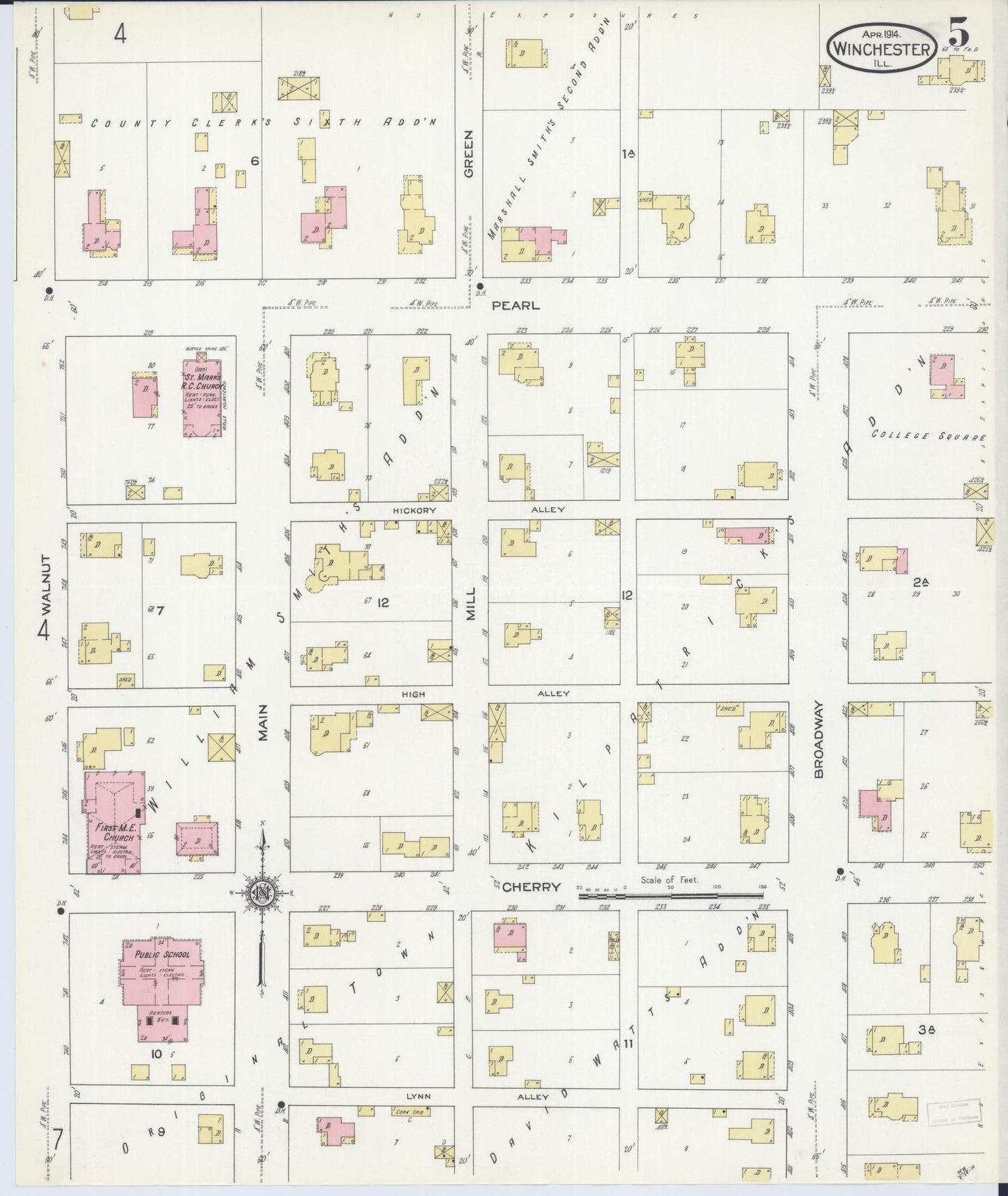 Sanborn Fire Insurance Map from Winchester, Scott County, Illinois (1914), Sheet #0005 - Complete Map Set gallery image, historic Sanborn map, vintage wall art, Illinois Illinois