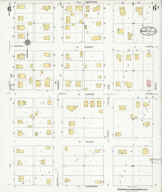 Sanborn Fire Insurance Map from Maryville, Nodaway County, Missouri (1925), Sheet #0006 - Historic Sanborn Fire Insurance Map Print, vintage old map wall art, antique decor, genealogy gift, Missouri Missouri map