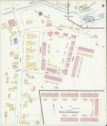 Sanborn Fire Insurance Map from Danielson, Windham County, Connecticut (1911), Sheet #0009 - Complete Map Set gallery image, historic Sanborn map, vintage wall art, Connecticut Connecticut