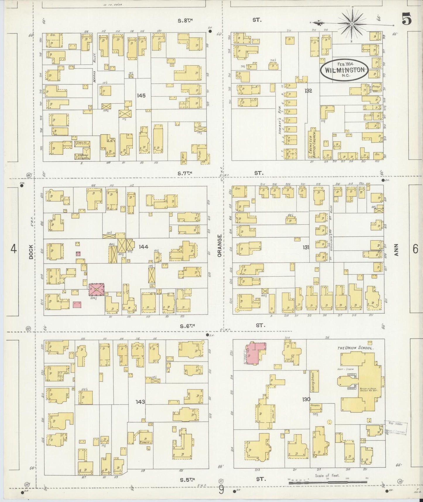 Sanborn Fire Insurance Map from Wilmington, New Hanover County, North Carolina (1904), Sheet #0005 - Complete Map Set gallery image, historic Sanborn map, vintage wall art, North Carolina North Carolina