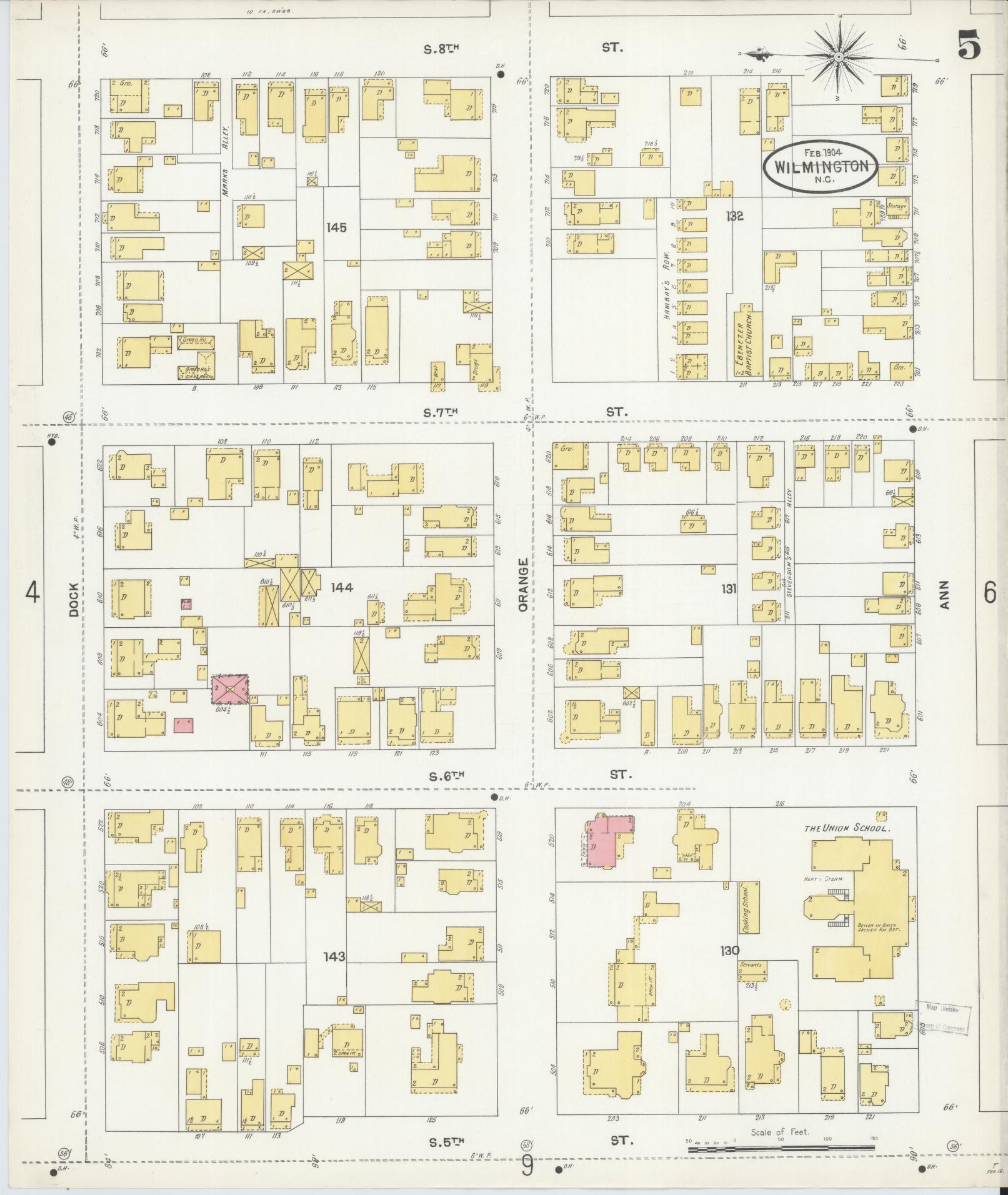 Sanborn Fire Insurance Map from Wilmington, New Hanover County, North Carolina (1904), Sheet #0005 - Complete Map Set gallery image, historic Sanborn map, vintage wall art, North Carolina North Carolina