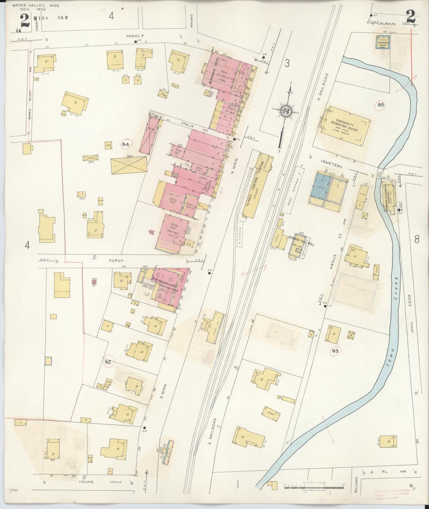 Sanborn Fire Insurance Map from Water Valley, Yalobusha County, Mississippi (1940), Sheet #0002 - Complete Map Set gallery image, historic Sanborn map, vintage wall art, Mississippi Mississippi