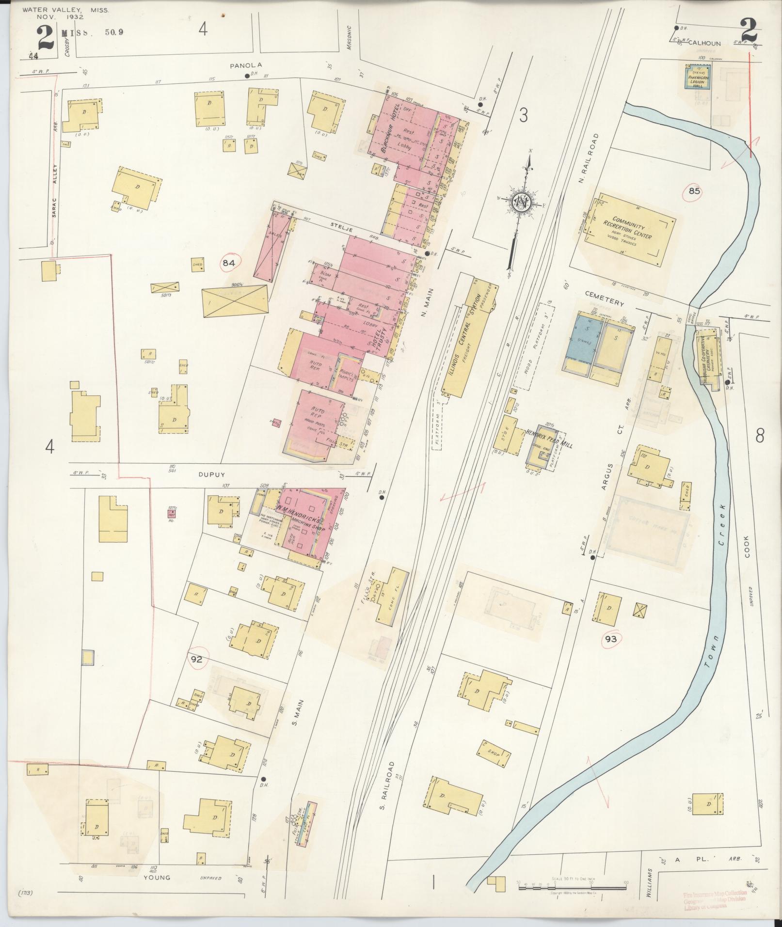 Sanborn Fire Insurance Map from Water Valley, Yalobusha County, Mississippi (1940), Sheet #0002 - Complete Map Set gallery image, historic Sanborn map, vintage wall art, Mississippi Mississippi