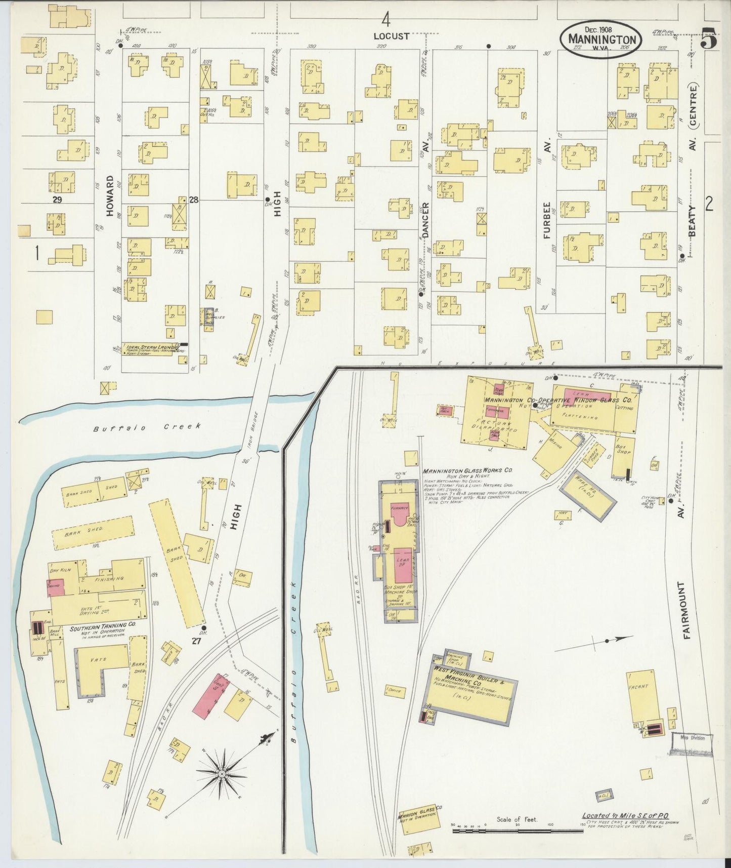 Sanborn Fire Insurance Map from Mannington, Marion County, West Virginia (1908), Sheet #0005 - Complete Map Set gallery image, historic Sanborn map, vintage wall art, West Virginia West Virginia
