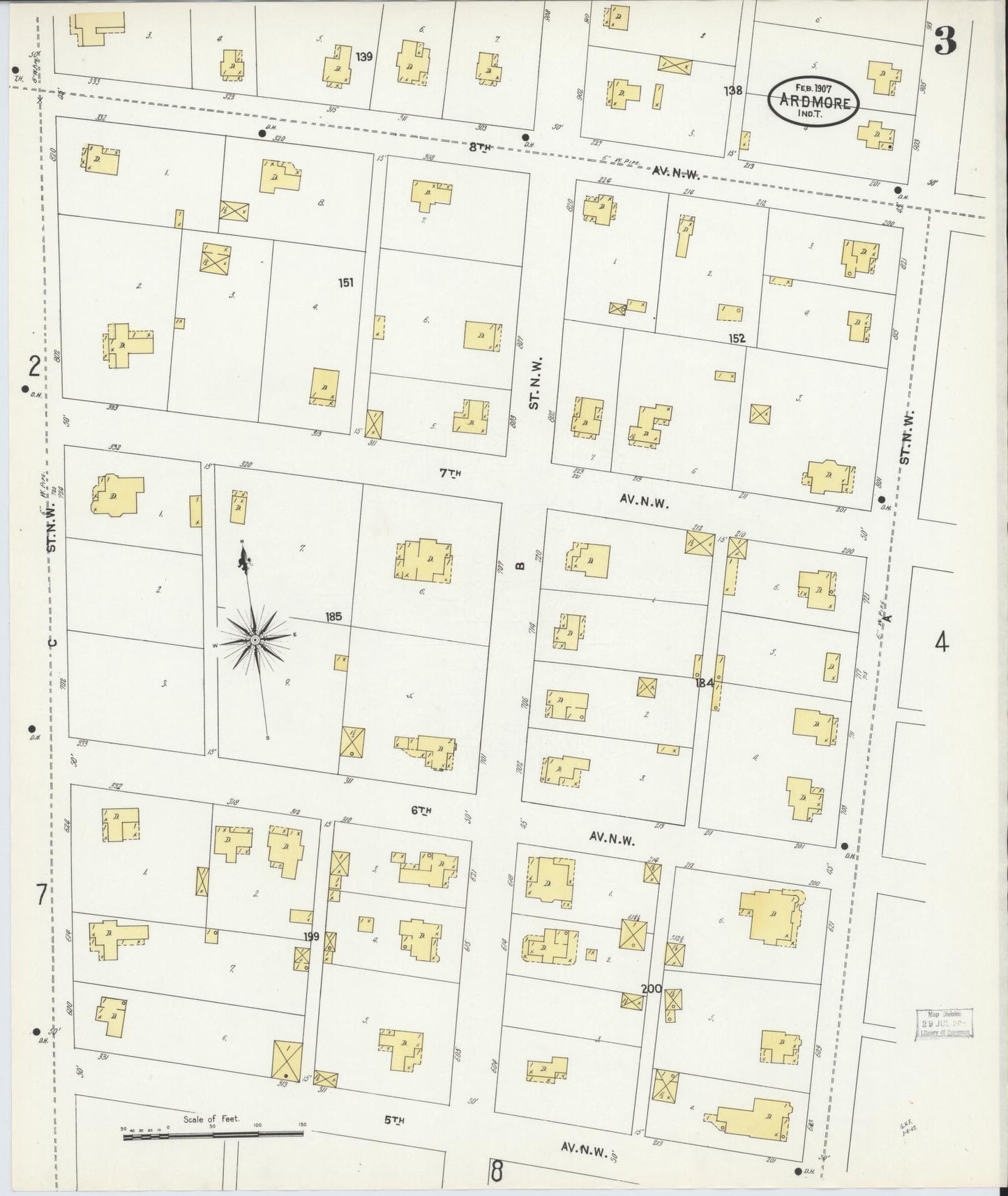 Sanborn Fire Insurance Map from Ardmore, Carter County, Oklahoma (1907), Sheet #0003 - Complete Map Set gallery image, historic Sanborn map, vintage wall art, Oklahoma Oklahoma