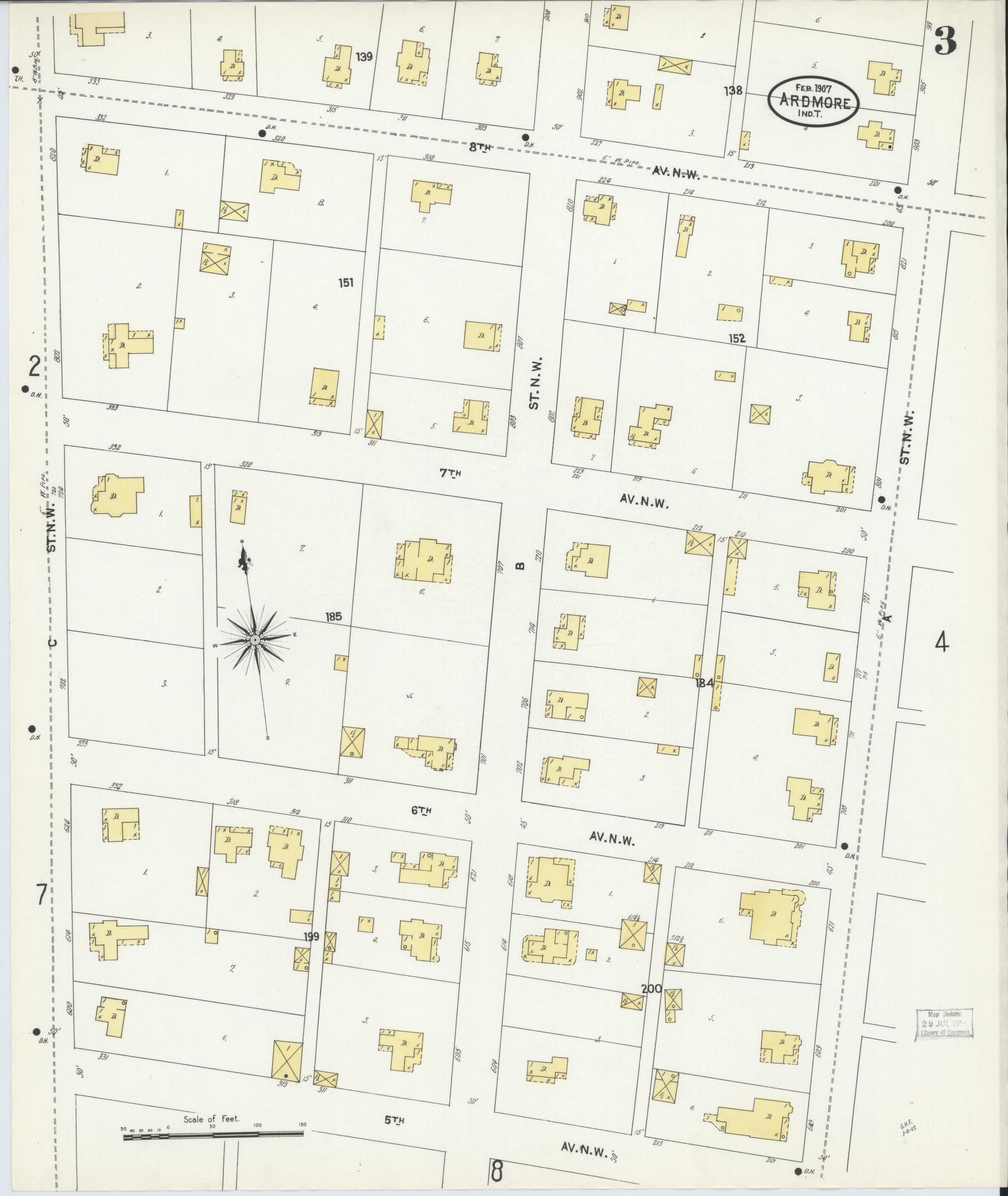 Sanborn Fire Insurance Map from Ardmore, Carter County, Oklahoma (1907), Sheet #0003 - Complete Map Set gallery image, historic Sanborn map, vintage wall art, Oklahoma Oklahoma