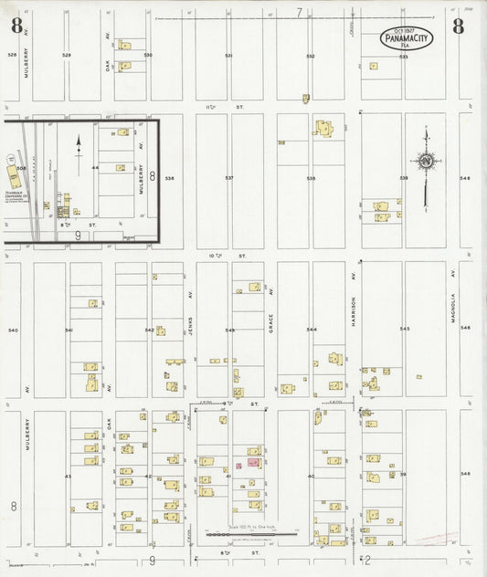 Sanborn Fire Insurance Map from Panama City, Bay County, Florida (1927), Sheet #0008 - Historic Sanborn Fire Insurance Map Print, vintage old map wall art, antique decor, genealogy gift, Florida Florida map