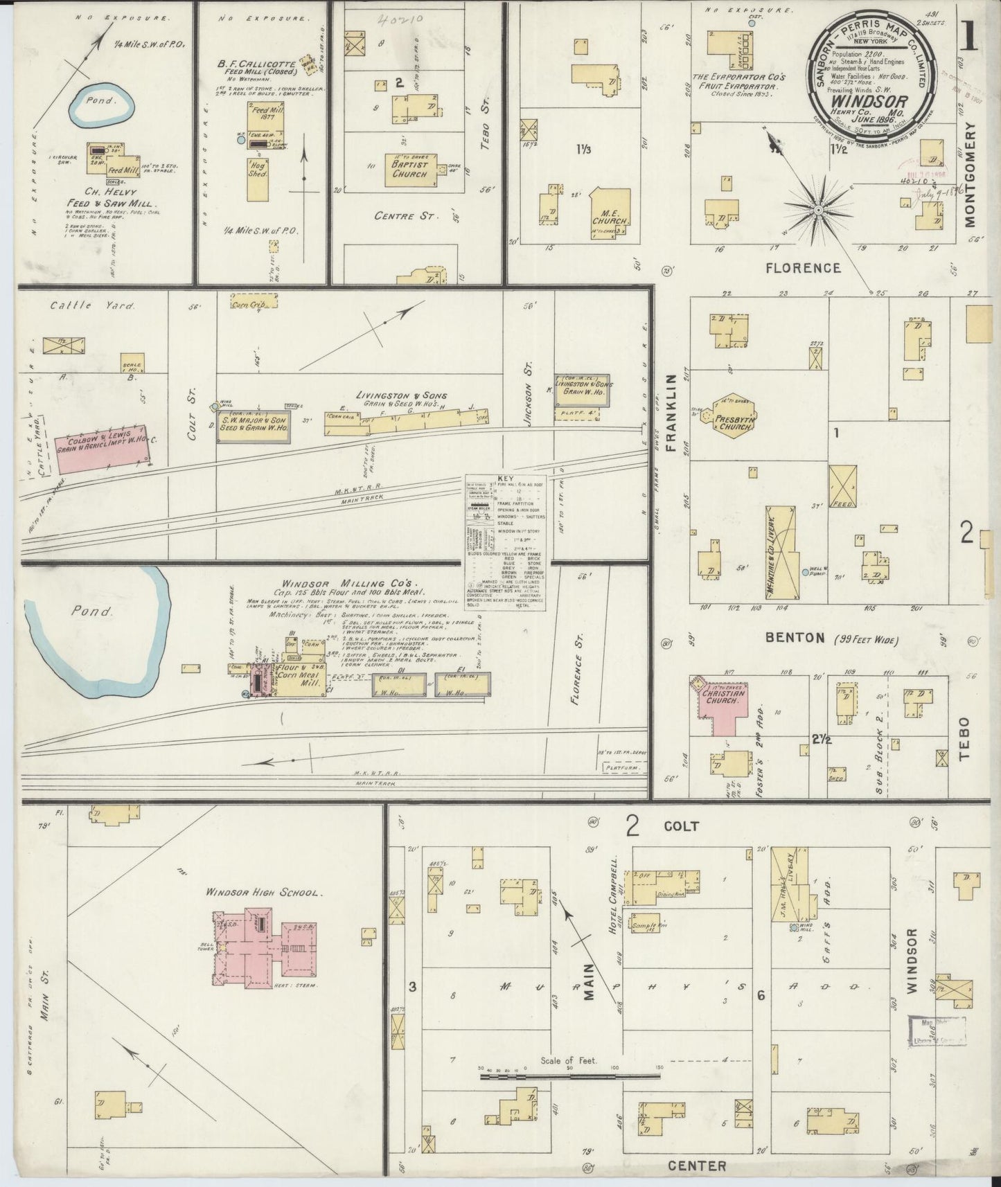 Sanborn Fire Insurance Map from Windsor, Henry County, Missouri (1896), Sheet #0001 - Complete Map Set gallery image, historic Sanborn map, vintage wall art, Missouri Missouri