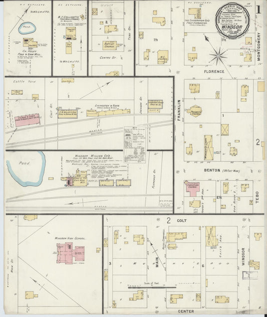 Sanborn Fire Insurance Map from Windsor, Henry County, Missouri (1896), Sheet #0001 - Complete Map Set gallery image, historic Sanborn map, vintage wall art, Missouri Missouri