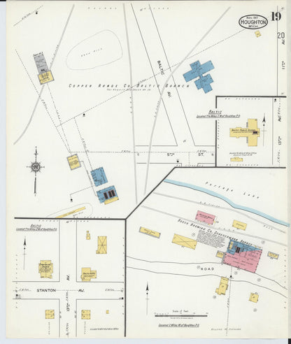 Sanborn Fire Insurance Map from Houghton, Houghton County, Michigan (1917), Sheet #0019 - Complete Map Set gallery image, historic Sanborn map, vintage wall art, Michigan Michigan