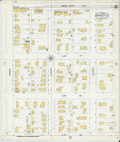 Sanborn Fire Insurance Map from Marshfield, Wood County, Wisconsin (1904), Sheet #0008 - Complete Map Set gallery image, historic Sanborn map, vintage wall art, Wisconsin Wisconsin