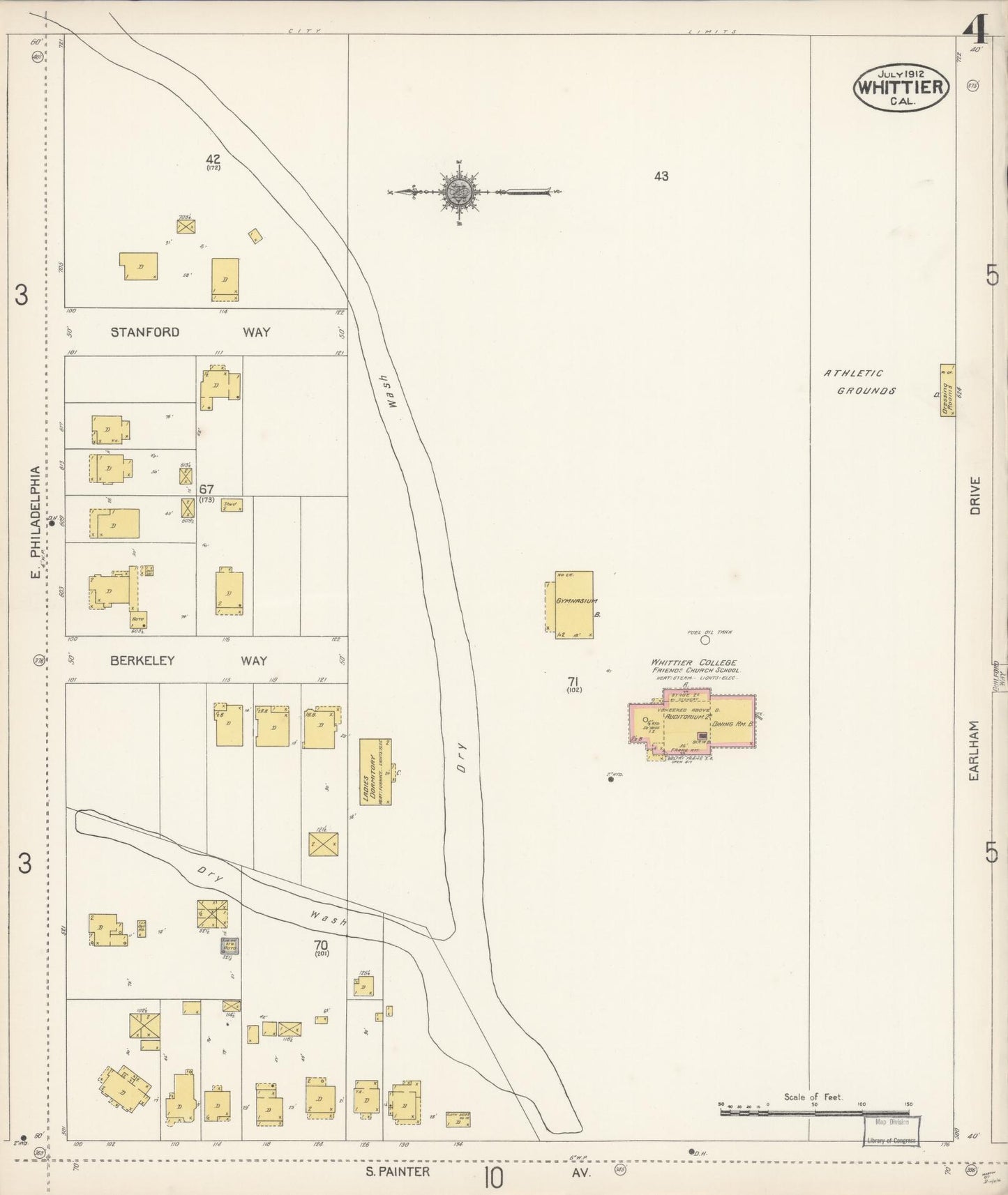 Sanborn Fire Insurance Map from Whittier, Los Angeles County, California (1912), Sheet #0004 - Complete Map Set gallery image, historic Sanborn map, vintage wall art, California California