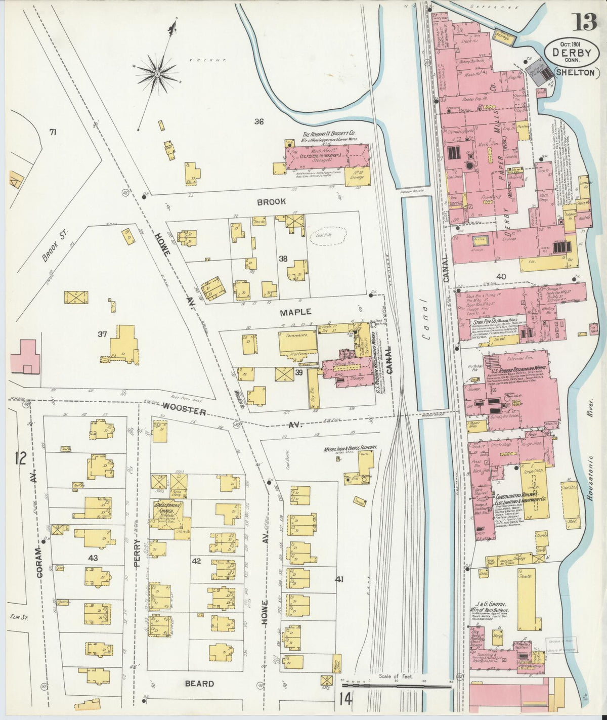 Sanborn Fire Insurance Map from Derby, New Haven County, Connecticut (1901), Sheet #0013 - Complete Map Set gallery image, historic Sanborn map, vintage wall art, Connecticut Connecticut
