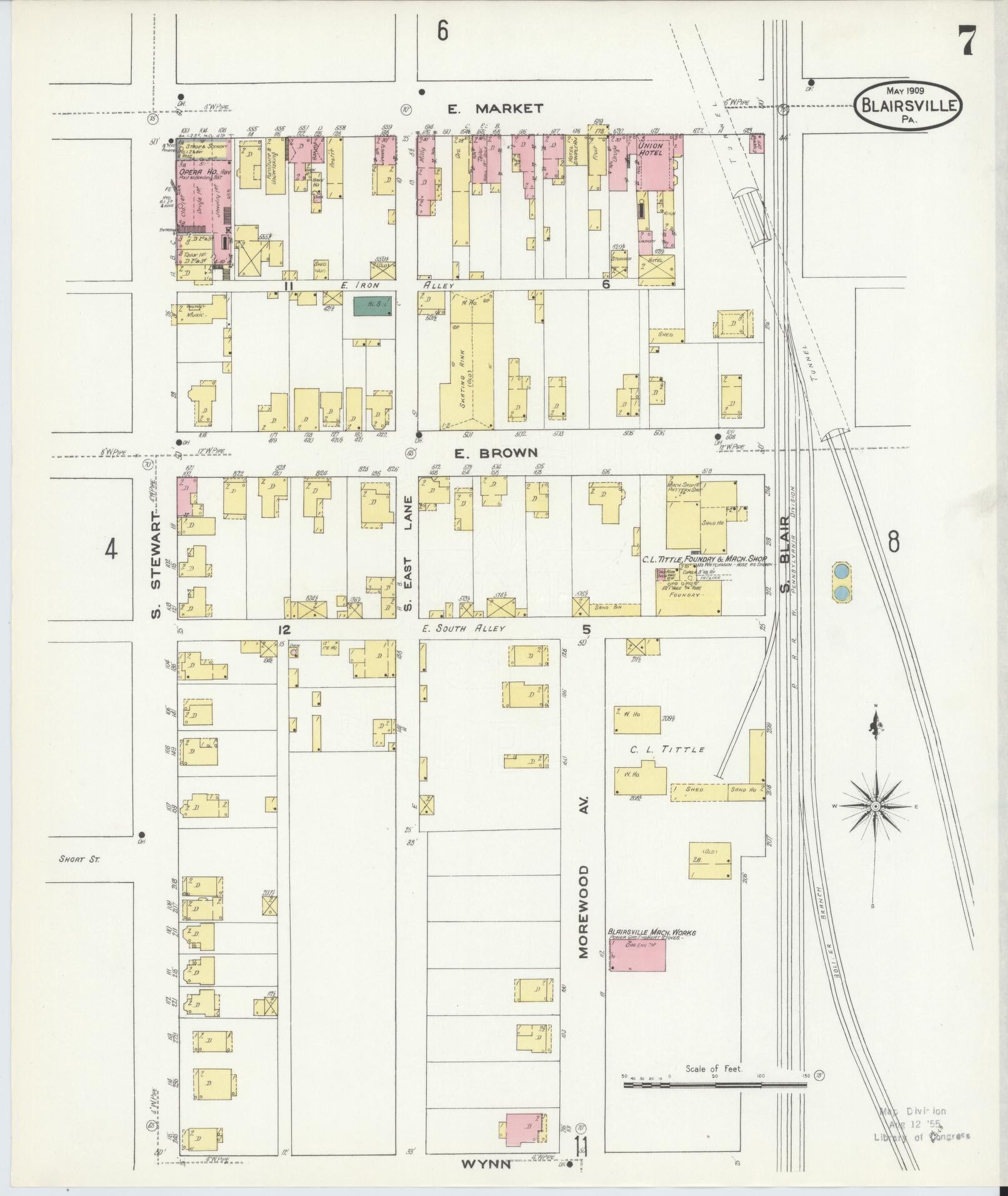 Sanborn Fire Insurance Map from Blairsville, Indiana County, Pennsylvania (1909), Sheet #0007 - Historic Sanborn Fire Insurance Map Print, vintage old map wall art, antique decor, genealogy gift, Pennsylvania Pennsylvania map