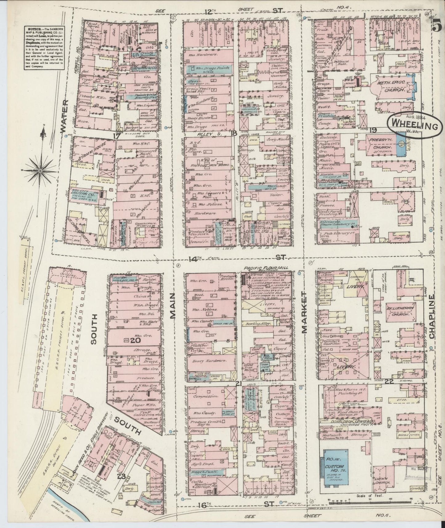 Sanborn Fire Insurance Map from Wheeling, Ohio County, West Virginia (1884), Sheet #0005 - Complete Map Set gallery image, historic Sanborn map, vintage wall art, West Virginia West Virginia