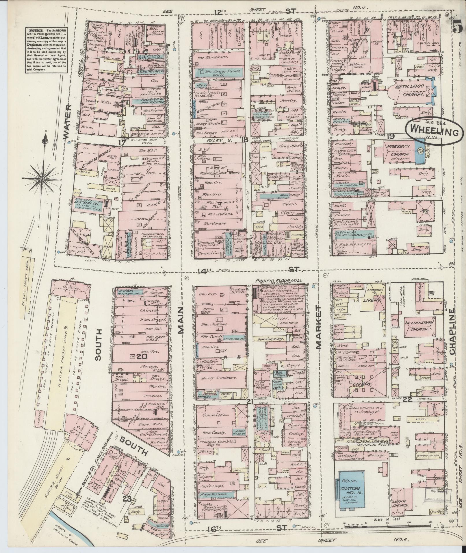 Sanborn Fire Insurance Map from Wheeling, Ohio County, West Virginia (1884), Sheet #0005 - Complete Map Set gallery image, historic Sanborn map, vintage wall art, West Virginia West Virginia