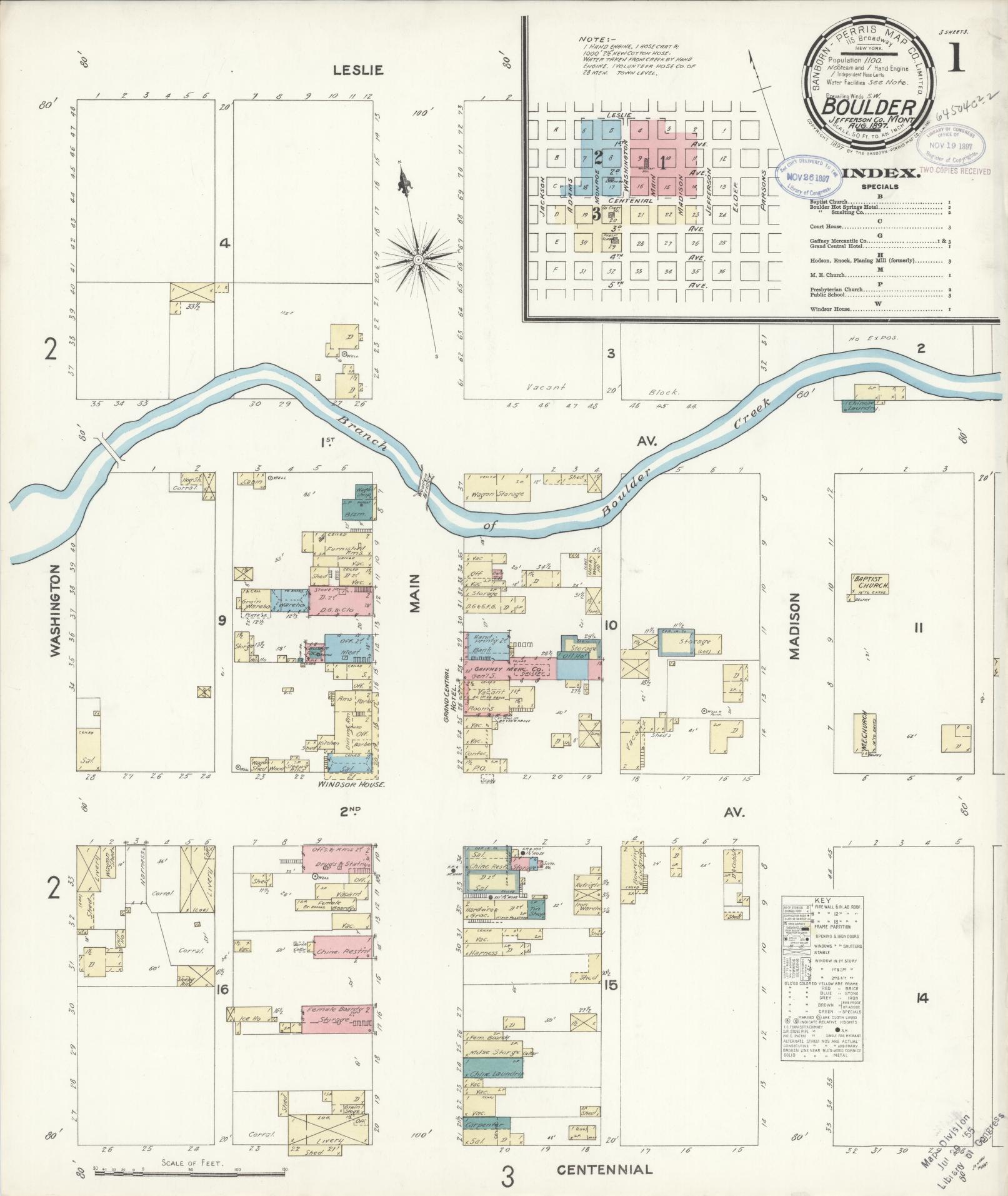 Sanborn Fire Insurance Map from Boulder, Jefferson County, Montana (1897), Sheet #0001 - Historic Sanborn Fire Insurance Map Print, vintage old map wall art, antique decor, genealogy gift, Montana Montana map