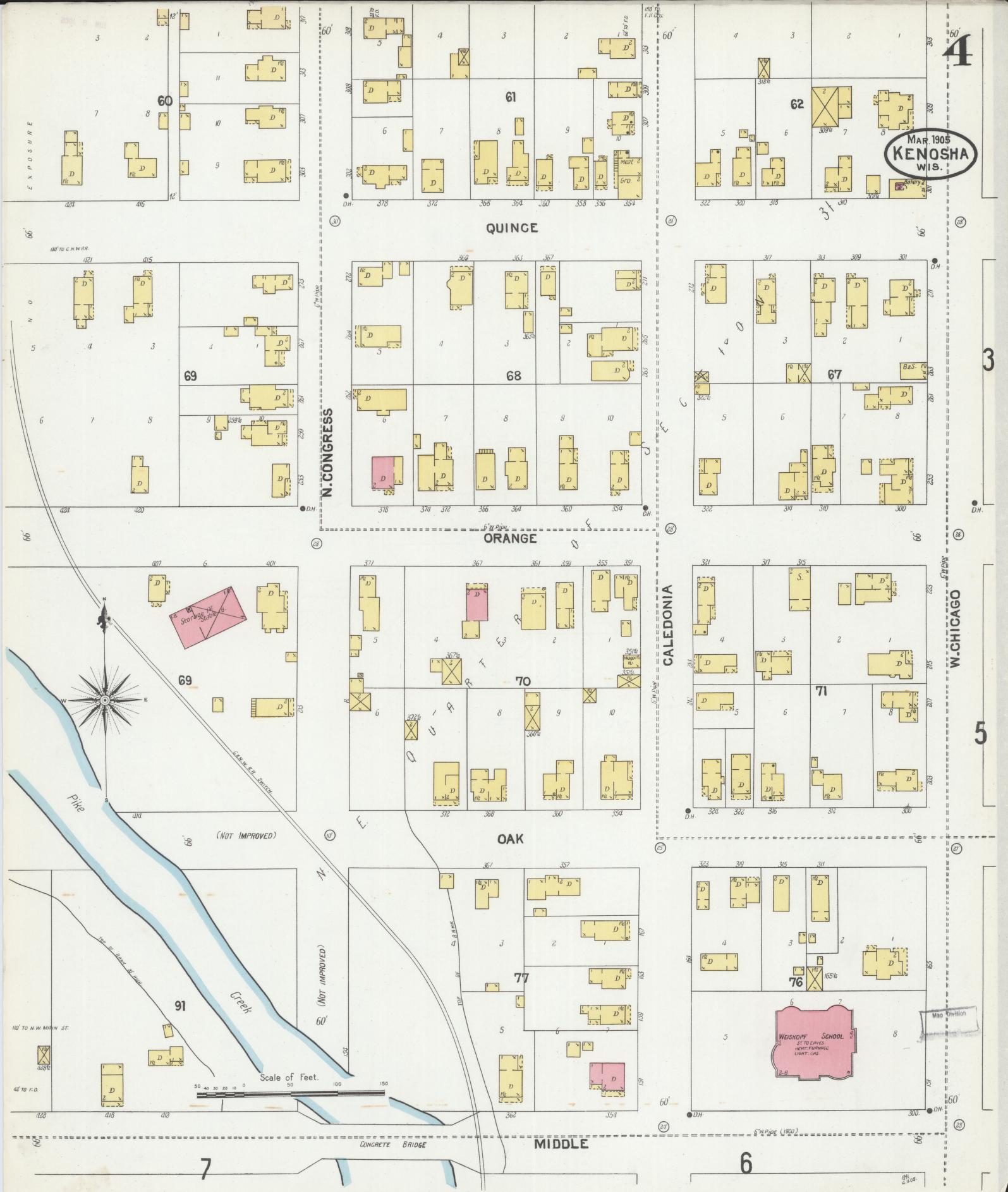 Sanborn Fire Insurance Map from Kenosha, Kenosha County, Wisconsin (1905), Sheet #0004 - Complete Map Set gallery image, historic Sanborn map, vintage wall art, Wisconsin Wisconsin