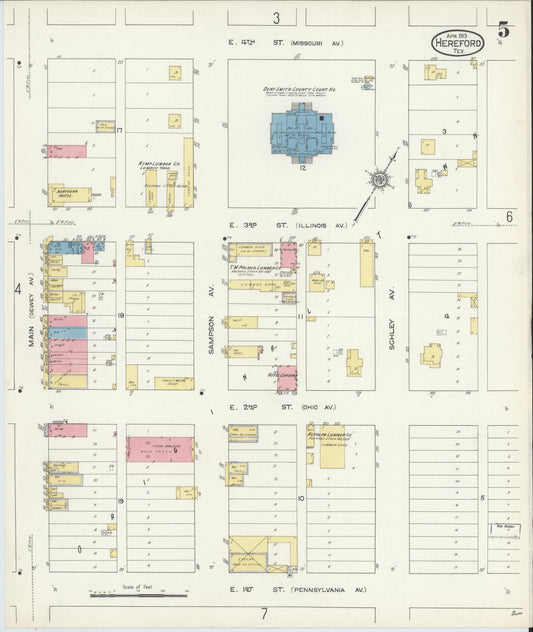 Sanborn Fire Insurance Map from Hereford, Deaf Smith County, Texas (1913), Sheet #0005 - Historic Sanborn Fire Insurance Map Print, vintage old map wall art, antique decor, genealogy gift, Texas Texas map