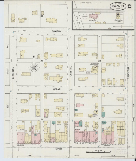 Sanborn Fire Insurance Map from Ravenna, Portage County, Ohio (1889), Sheet #0002 - Historic Sanborn Fire Insurance Map Print, vintage old map wall art, antique decor, genealogy gift, Ohio Ohio map