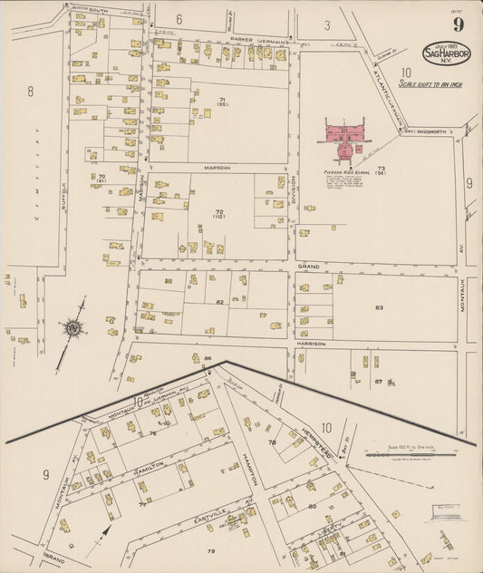 Sanborn Fire Insurance Map from Sag Harbor, Suffolk County, New York (1921), Sheet #0009 - Historic Sanborn Fire Insurance Map Print, vintage old map wall art, antique decor, genealogy gift, New York New York map