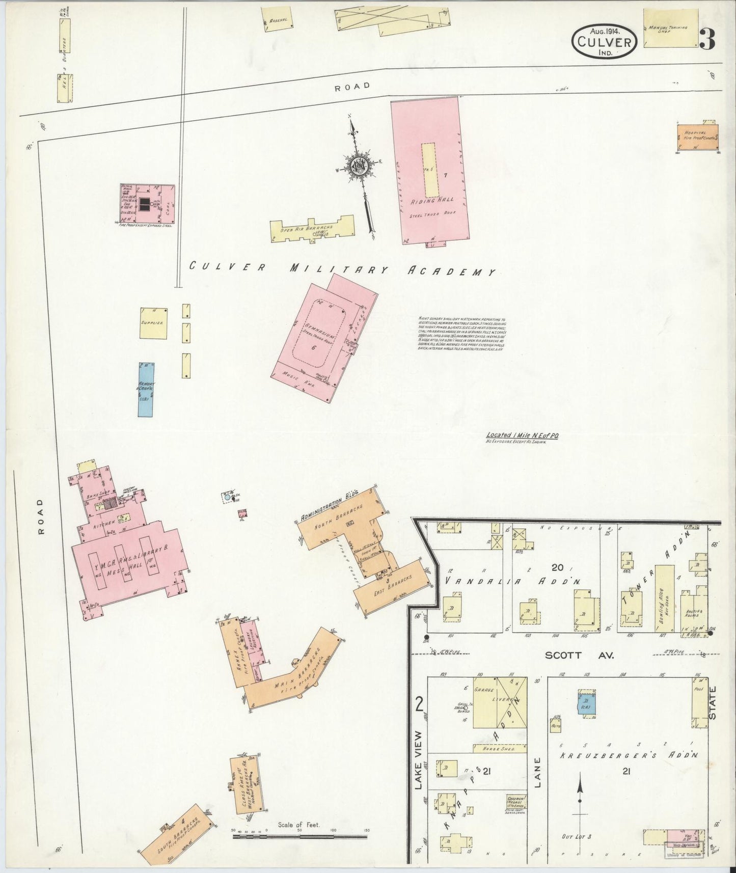 Sanborn Fire Insurance Map from Culver, Marshall County, Indiana (1914), Sheet #0003 - Historic Sanborn Fire Insurance Map Print, vintage old map wall art, antique decor, genealogy gift, Indiana Indiana map