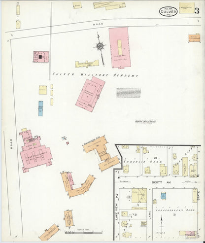 Sanborn Fire Insurance Map from Culver, Marshall County, Indiana (1914), Sheet #0003 - Historic Sanborn Fire Insurance Map Print, vintage old map wall art, antique decor, genealogy gift, Indiana Indiana map