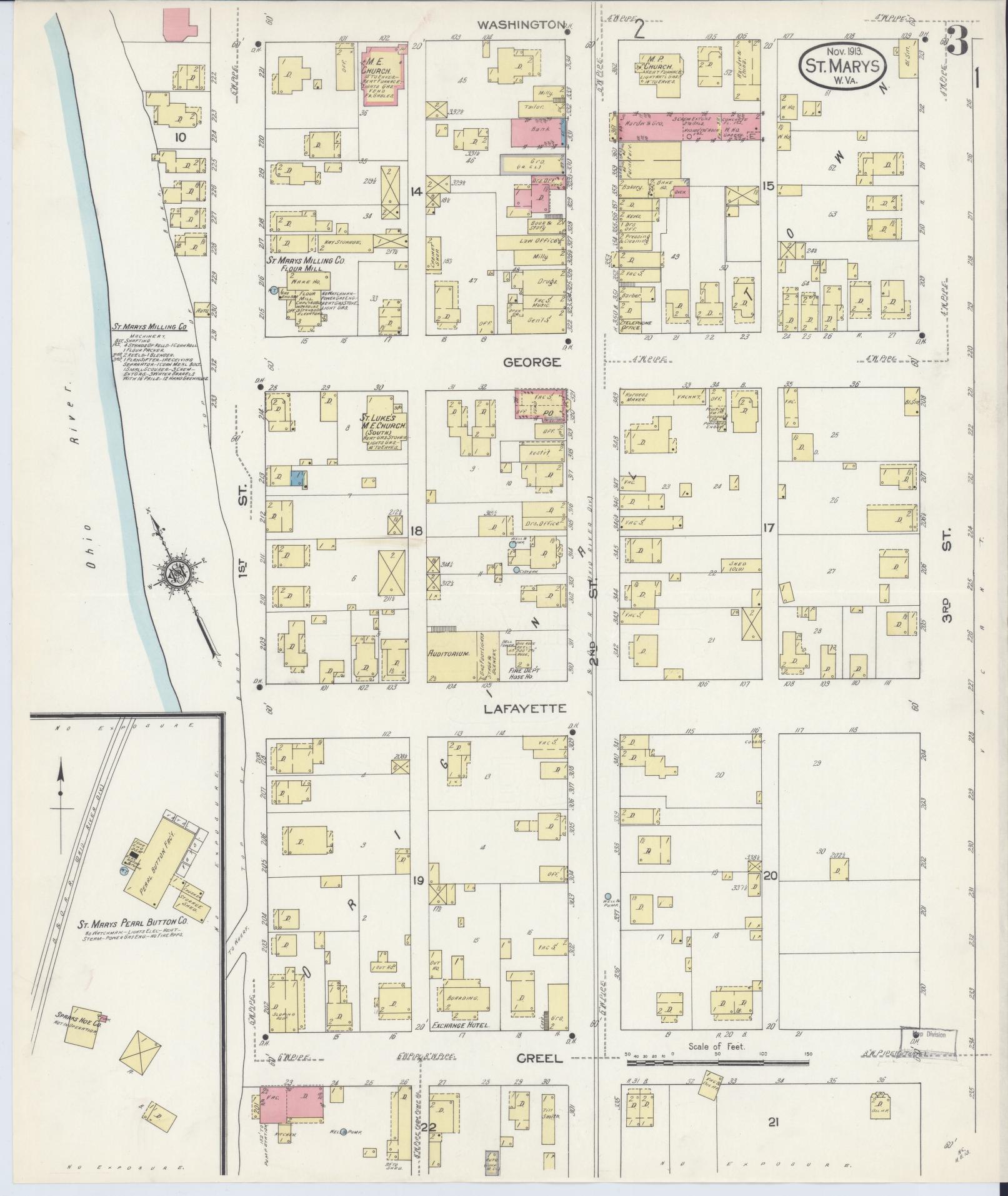 Sanborn Fire Insurance Map from Saint Marys, Pleasant County, West Virginia (1913), Sheet #0003 - Complete Map Set gallery image, historic Sanborn map, vintage wall art, West Virginia West Virginia