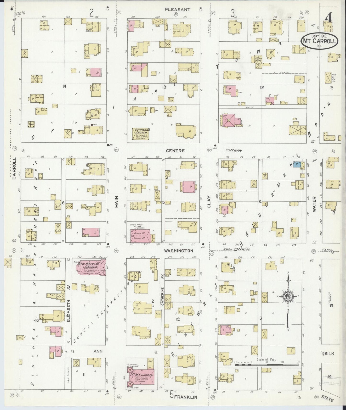 Sanborn Fire Insurance Map from Mount Carroll, Carroll County, Illinois (1912), Sheet #0004 - Complete Map Set gallery image, historic Sanborn map, vintage wall art, Illinois Illinois