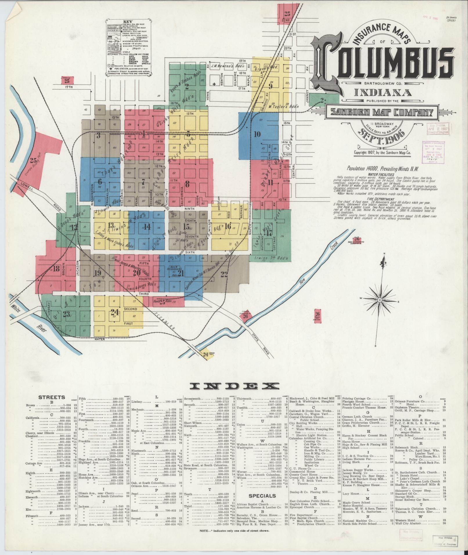 Sanborn Fire Insurance Map from Columbus, Bartholomew County, Indiana (1906), Sheet #0001 - Complete Map Set gallery image, historic Sanborn map, vintage wall art, Indiana Indiana