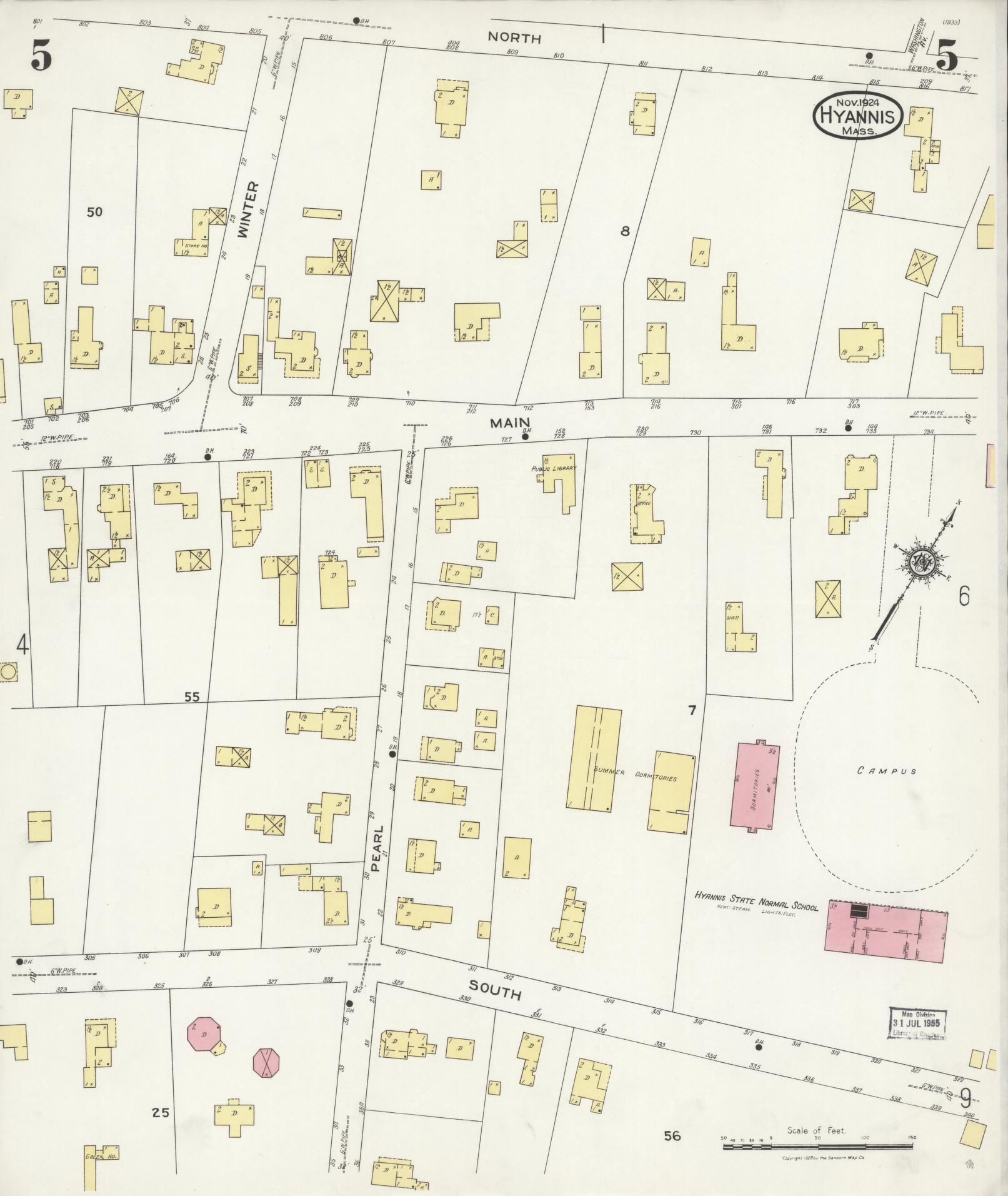 Sanborn Fire Insurance Map from Hyannis, Barnstable County, Massachusetts (1924), Sheet #0005 - Complete Map Set gallery image, historic Sanborn map, vintage wall art, Massachusetts Massachusetts