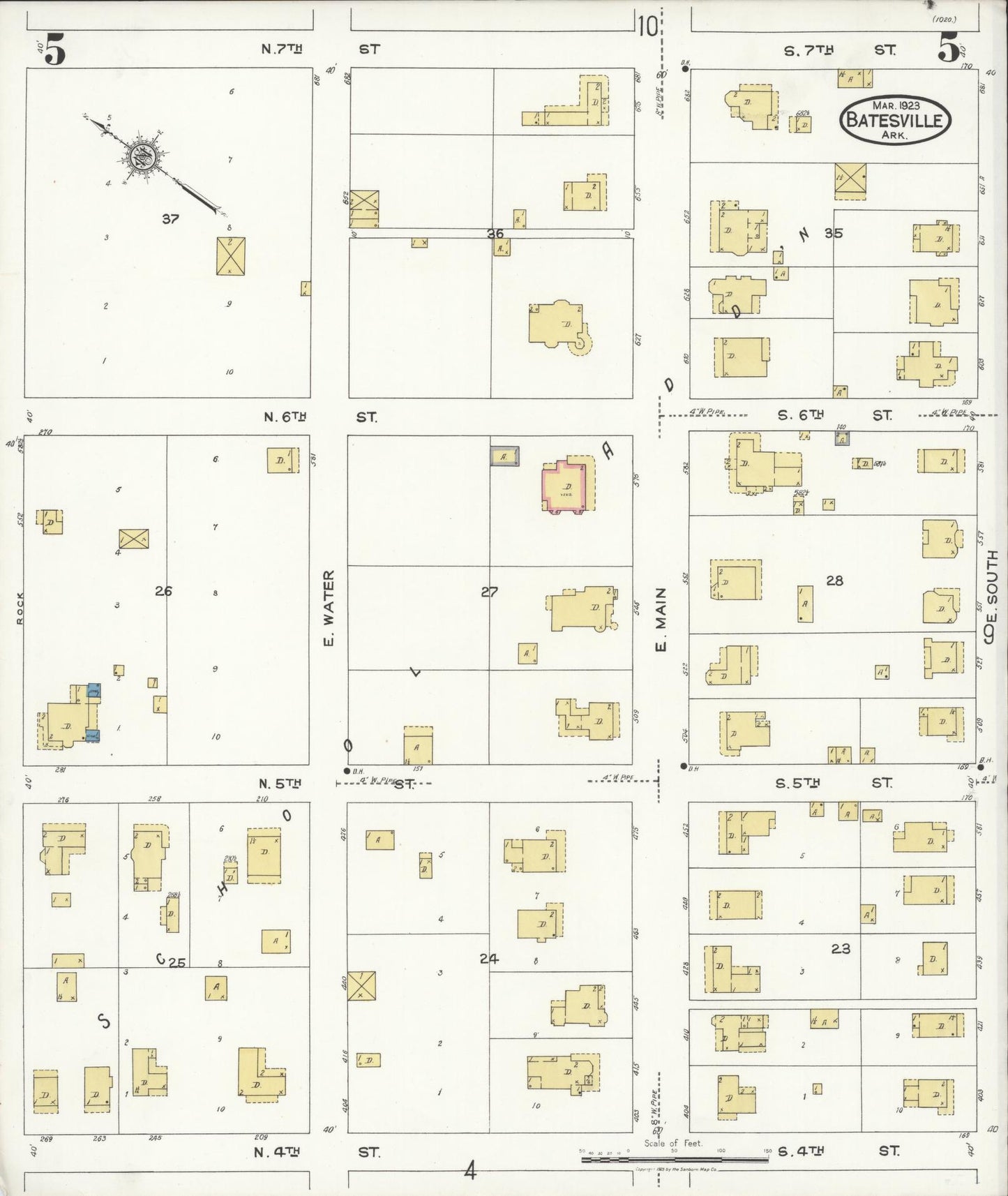Sanborn Fire Insurance Map from Batesville, Independence County, Arkansas (1923), Sheet #0005 - Complete Map Set gallery image, historic Sanborn map, vintage wall art, Arkansas Arkansas