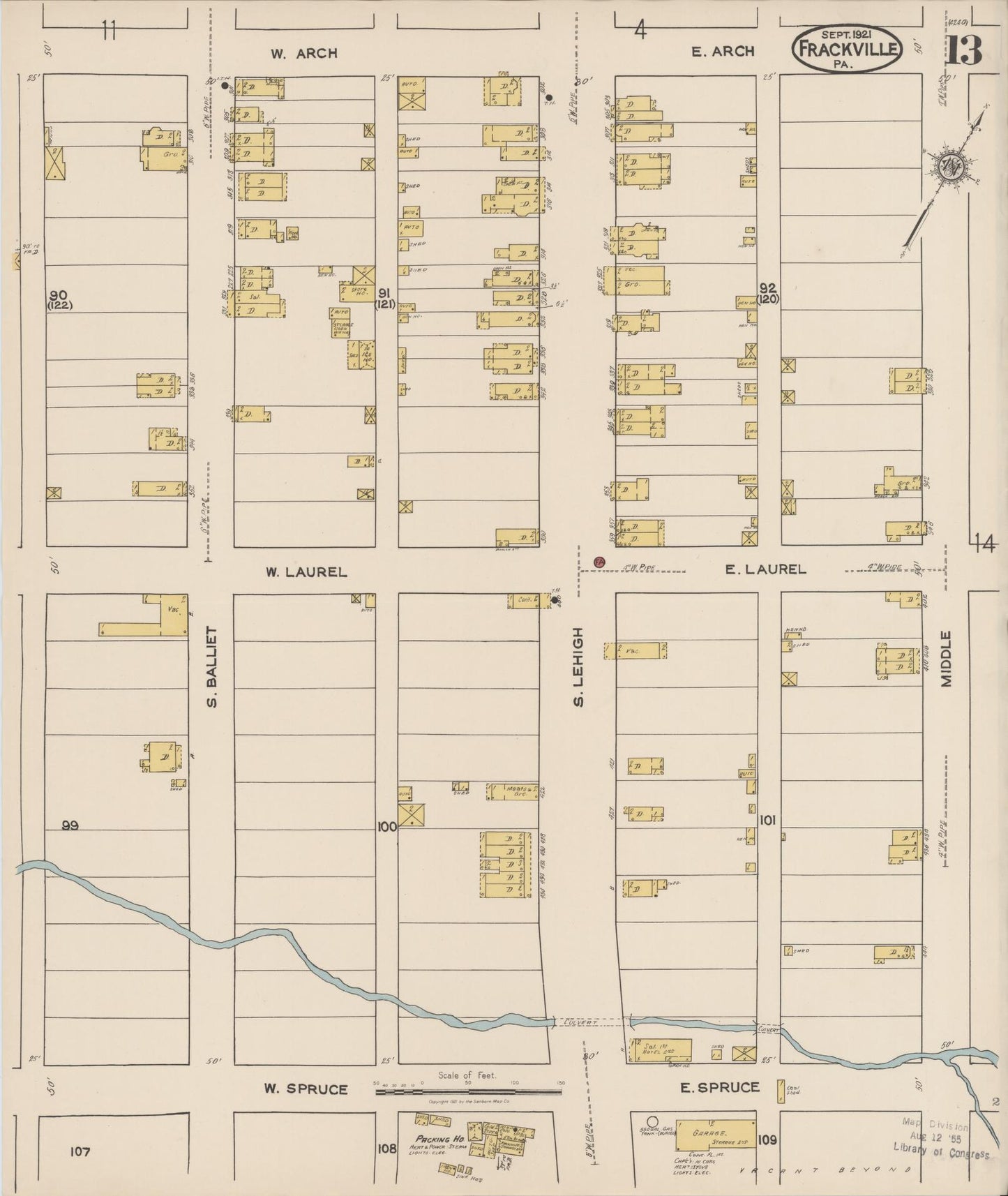 Sanborn Fire Insurance Map from Frackville, Schuylkill County, Pennsylvania (1921), Sheet #0013 - Historic Sanborn Fire Insurance Map Print, vintage old map wall art, antique decor, genealogy gift, Pennsylvania Pennsylvania map