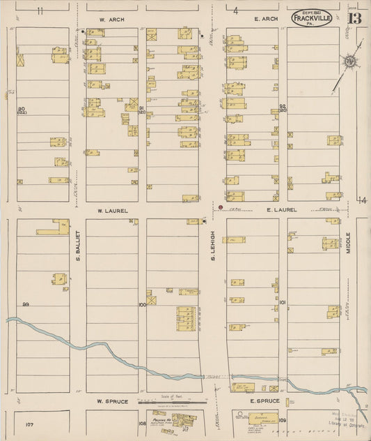 Sanborn Fire Insurance Map from Frackville, Schuylkill County, Pennsylvania (1921), Sheet #0013 - Historic Sanborn Fire Insurance Map Print, vintage old map wall art, antique decor, genealogy gift, Pennsylvania Pennsylvania map