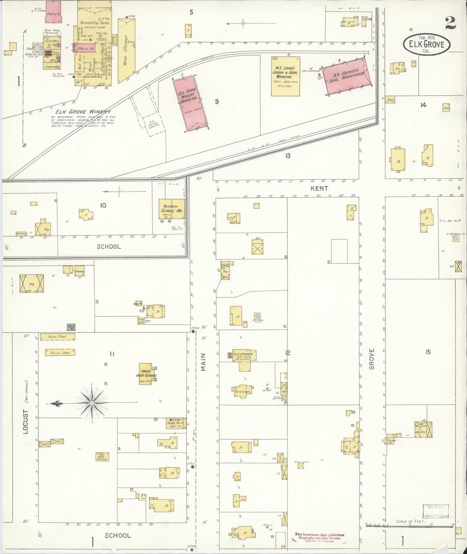 Sanborn Fire Insurance Map from Elk Grove, Sacramento County, California (1905), Sheet #0002 - Complete Map Set gallery image, historic Sanborn map, vintage wall art, California California
