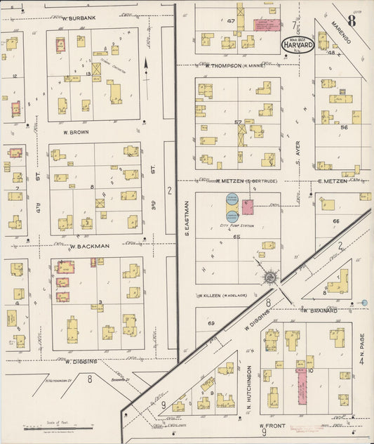 Sanborn Fire Insurance Map from Harvard, McHenry County, Illinois (1922), Sheet #0008 - Historic Sanborn Fire Insurance Map Print, vintage old map wall art, antique decor, genealogy gift, Illinois Illinois map