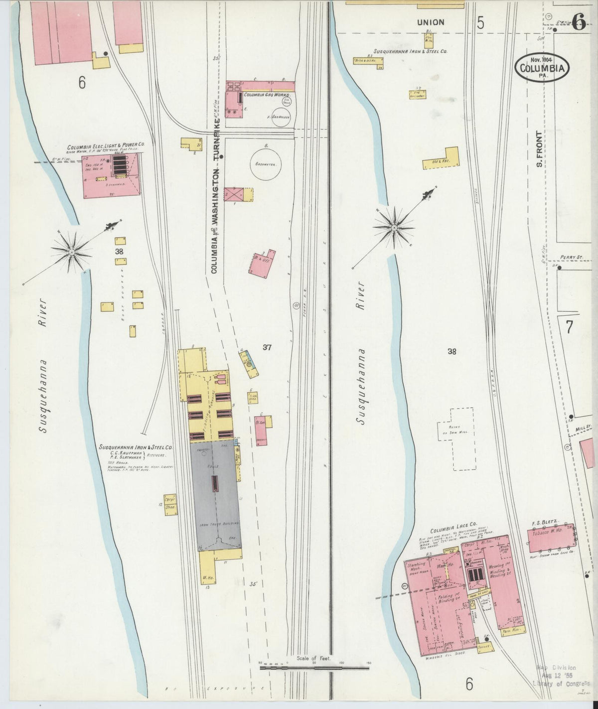 Sanborn Fire Insurance Map from Columbia, Lancaster County, Pennsylvania (1904), Sheet #0006 - Complete Map Set gallery image, historic Sanborn map, vintage wall art, Pennsylvania Pennsylvania