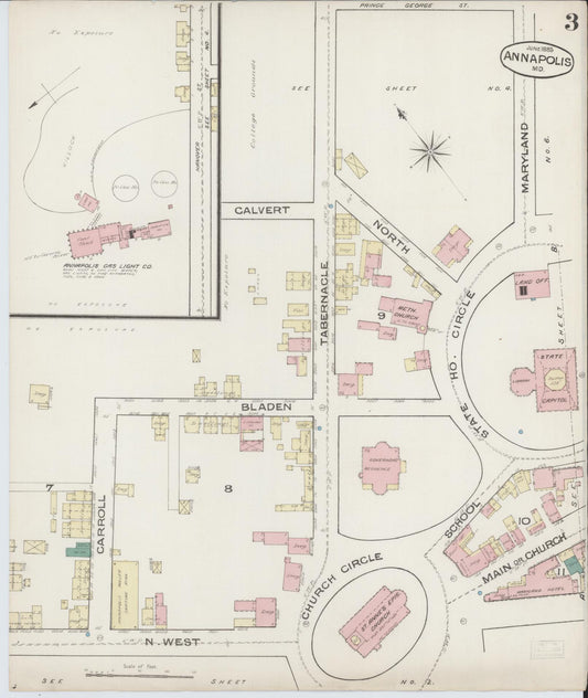 Anne Arundel, Maryland - 1885 - Sanborn Fire Insurance Map, Sheet #0003 - Historic Sanborn Fire Insurance Map Print, Anne Arundel Maryland 1885 0003 vintage old map wall art