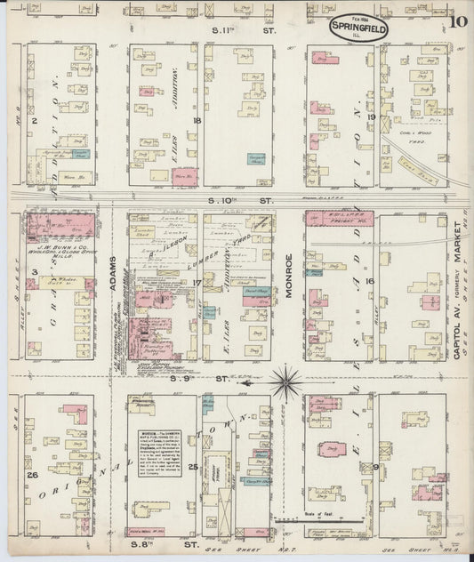 Sanborn Fire Insurance Map from Springfield, Sangamon County, Illinois (1884), Sheet #0010 - Historic Sanborn Fire Insurance Map Print, vintage old map wall art, antique decor, genealogy gift, Illinois Illinois map