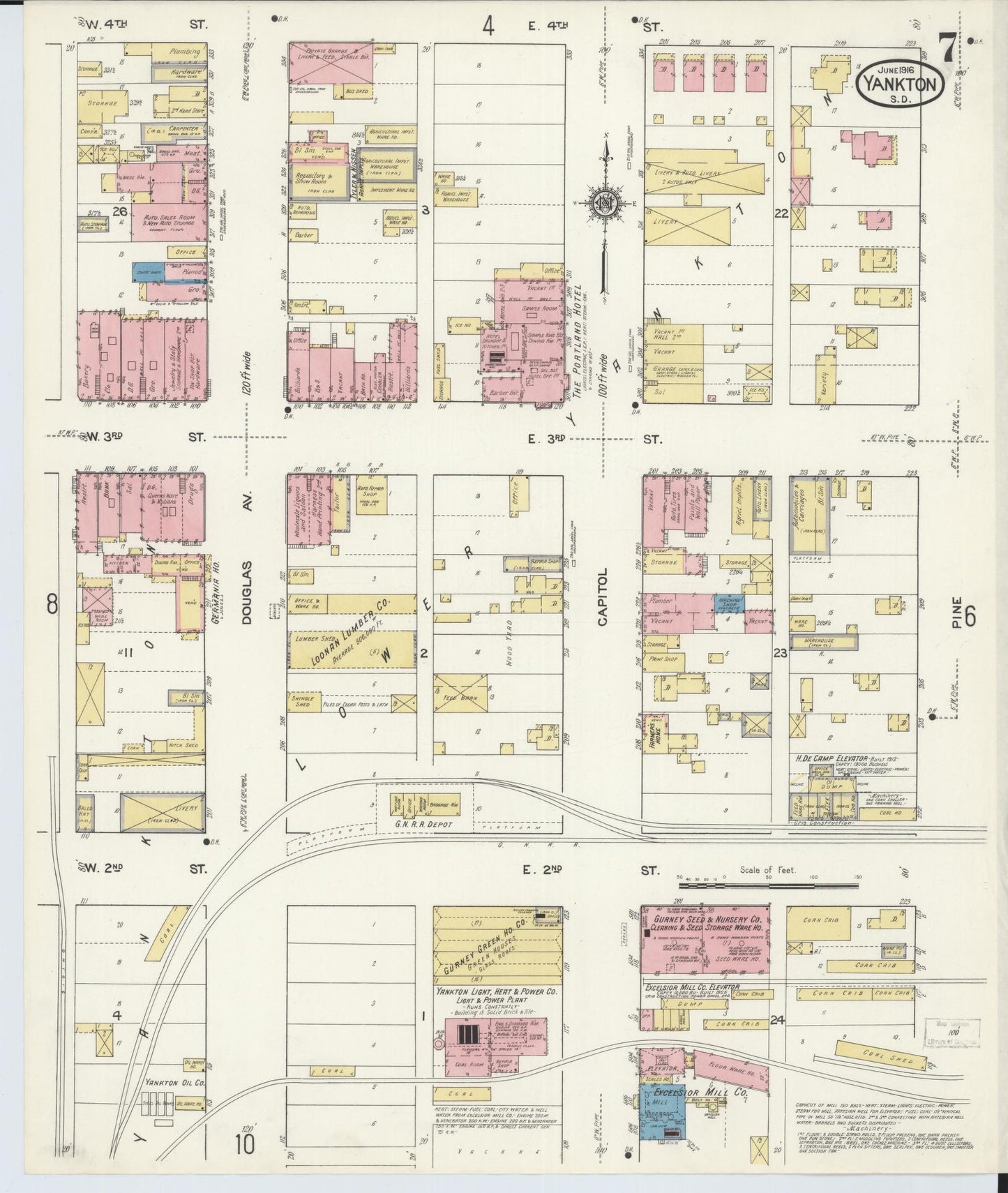 Sanborn Fire Insurance Map from Yankton, Yankton County, South Dakota (1916), Sheet #0007 - Complete Map Set gallery image, historic Sanborn map, vintage wall art, South Dakota South Dakota