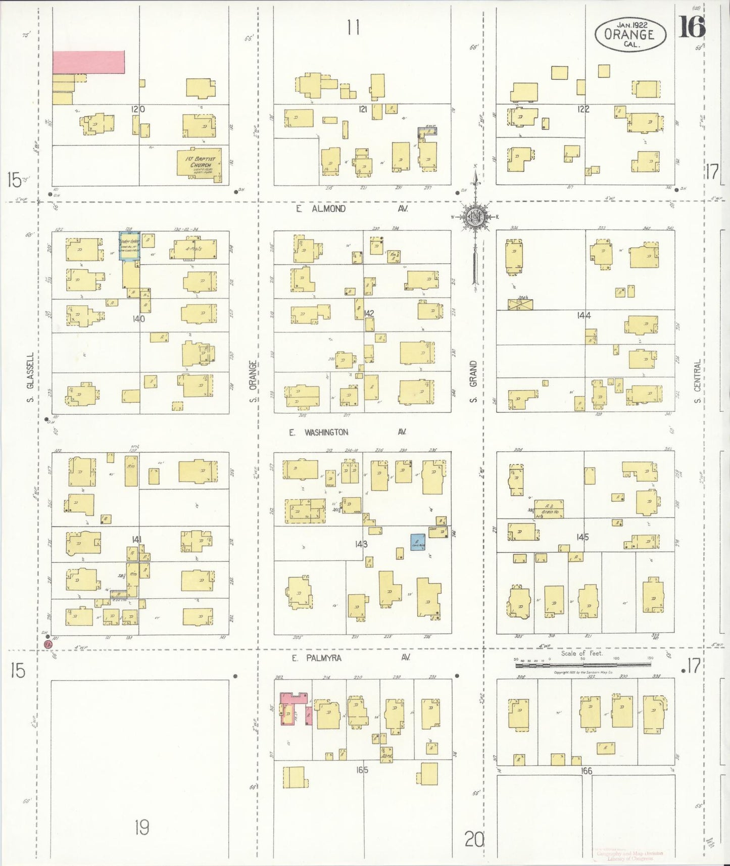 Sanborn Fire Insurance Map from Orange, Orange County, California (1922), Sheet #0016 - Complete Map Set gallery image, historic Sanborn map, vintage wall art, California California