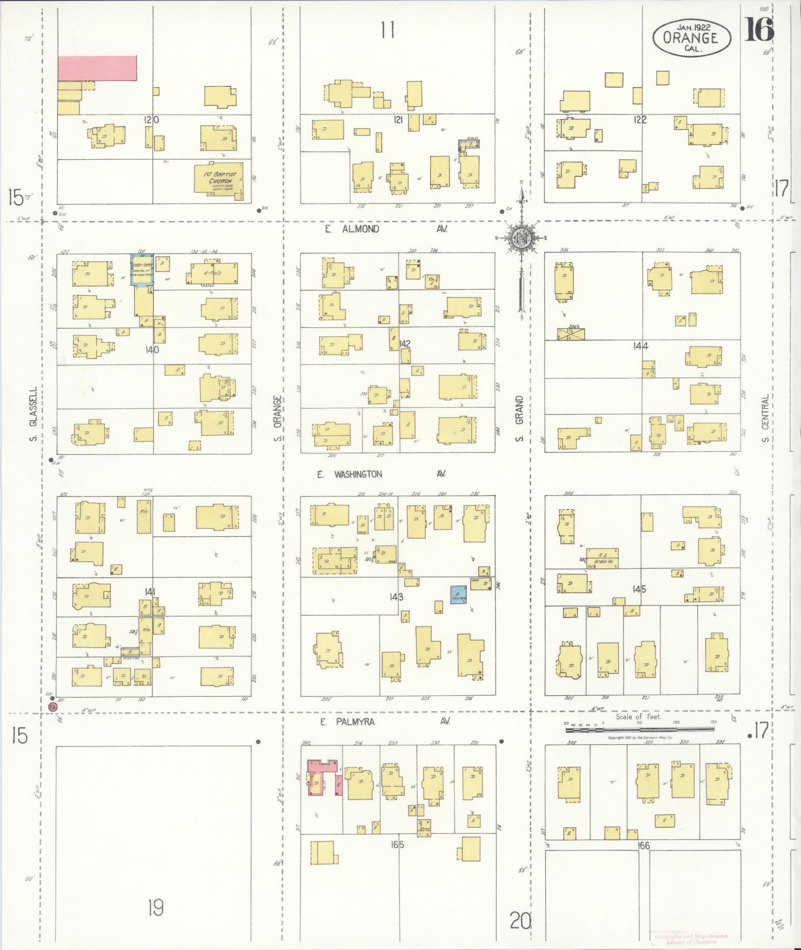 Sanborn Fire Insurance Map from Orange, Orange County, California (1922), Sheet #0016 - Complete Map Set gallery image, historic Sanborn map, vintage wall art, California California