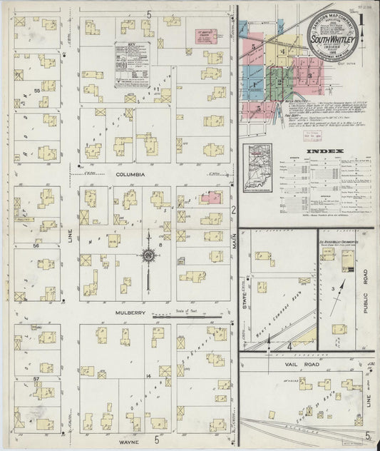 Sanborn Fire Insurance Map from South Whitley, Whitley County, Indiana (1914), Sheet #0001 - Historic Sanborn Fire Insurance Map Print, vintage old map wall art, antique decor, genealogy gift, Indiana Indiana map