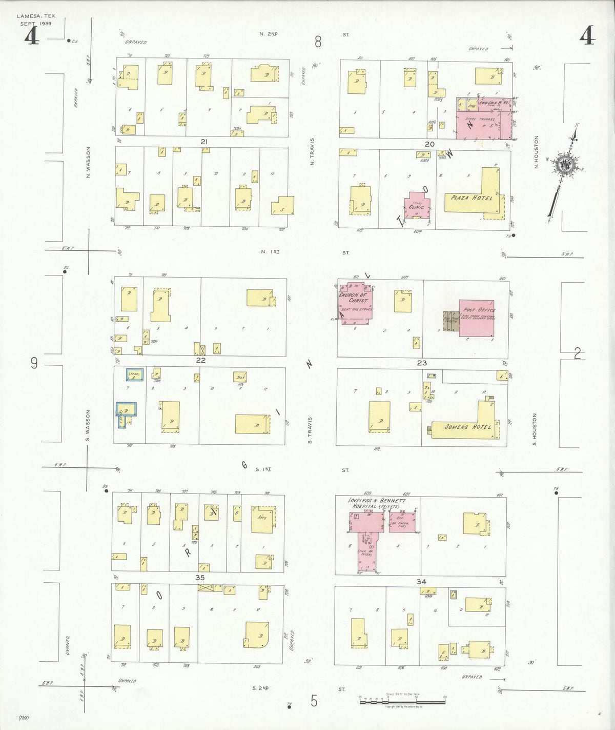 Sanborn Fire Insurance Map from Lamesa, Dawson County, Texas (1939), Sheet #0004 - Complete Map Set gallery image, historic Sanborn map, vintage wall art, Texas Texas