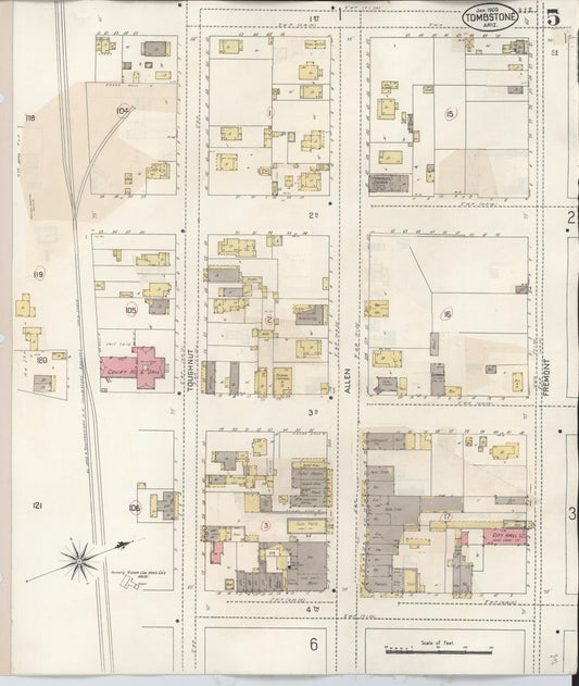 Sanborn Fire Insurance Map from Tombstone, Cochise County, Arizona (1931), Sheet #0005 - Historic Sanborn Fire Insurance Map Print, vintage old map wall art, antique decor, genealogy gift, Arizona Arizona map