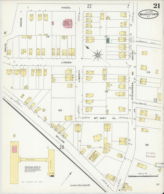 Sanborn Fire Insurance Map from Morristown, Morris County, New Jersey (1909), Sheet #0021 - Historic Sanborn Fire Insurance Map Print, vintage old map wall art, antique decor, genealogy gift, New Jersey New Jersey map