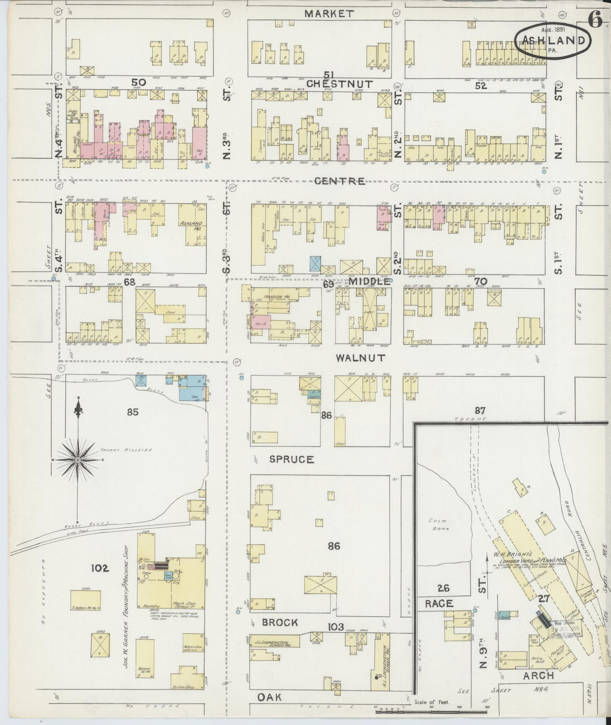 Sanborn Fire Insurance Map from Ashland, Schuylkill County, Pennsylvania (1891), Sheet #0006 - Complete Map Set gallery image, historic Sanborn map, vintage wall art, Pennsylvania Pennsylvania