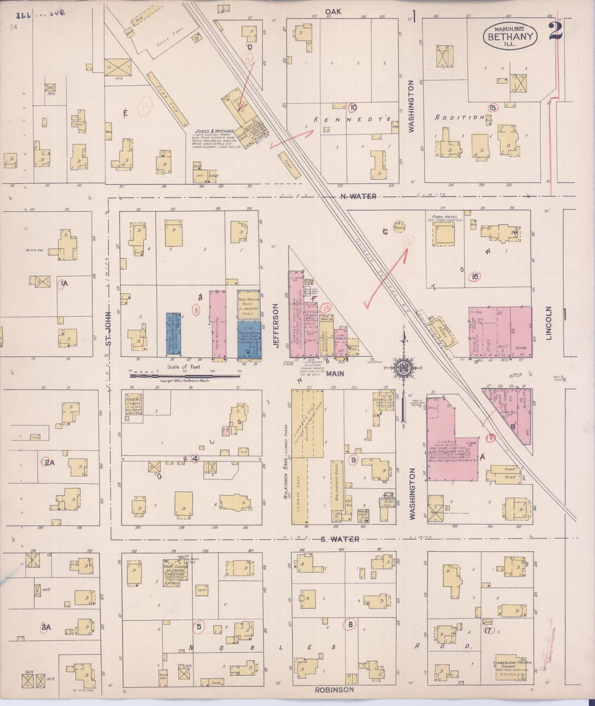 Sanborn Fire Insurance Map from Bethany, Moultrie County, Illinois (1922), Sheet #0002 - Complete Map Set gallery image, historic Sanborn map, vintage wall art, Illinois Illinois